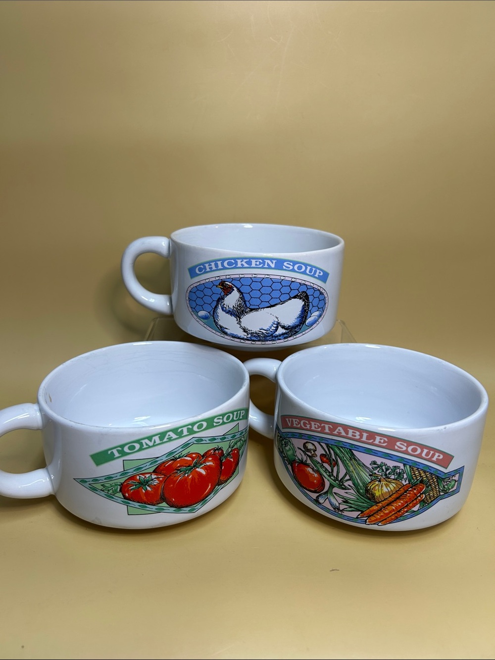 Vintage Soup's On mugs by Himark Thailand. Set of 3